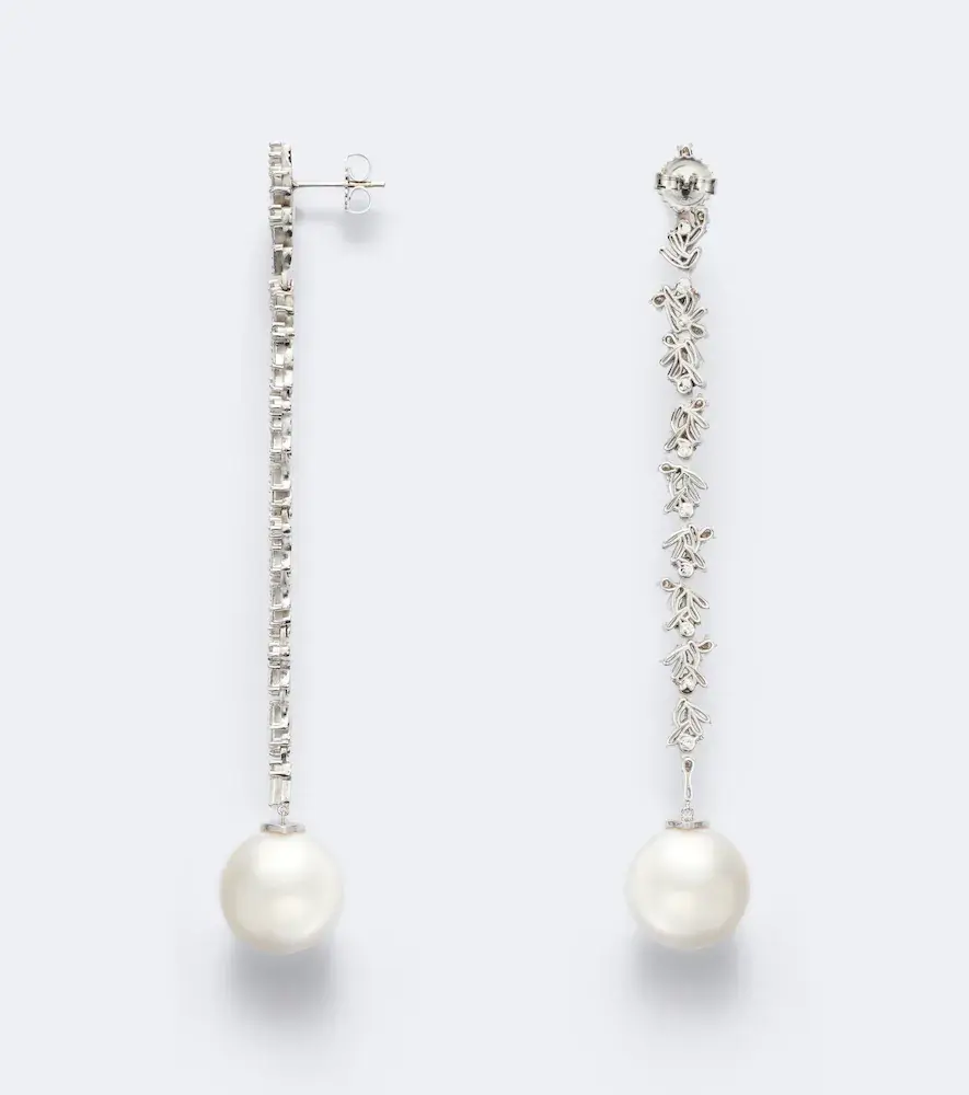 Suzanne Kalan 18kt white gold drop earrings with diamonds and pearls | Thumbnail 4 Suzanne Kalan 18kt white gold drop earrings with diamonds and pearls | Thumbnail 4