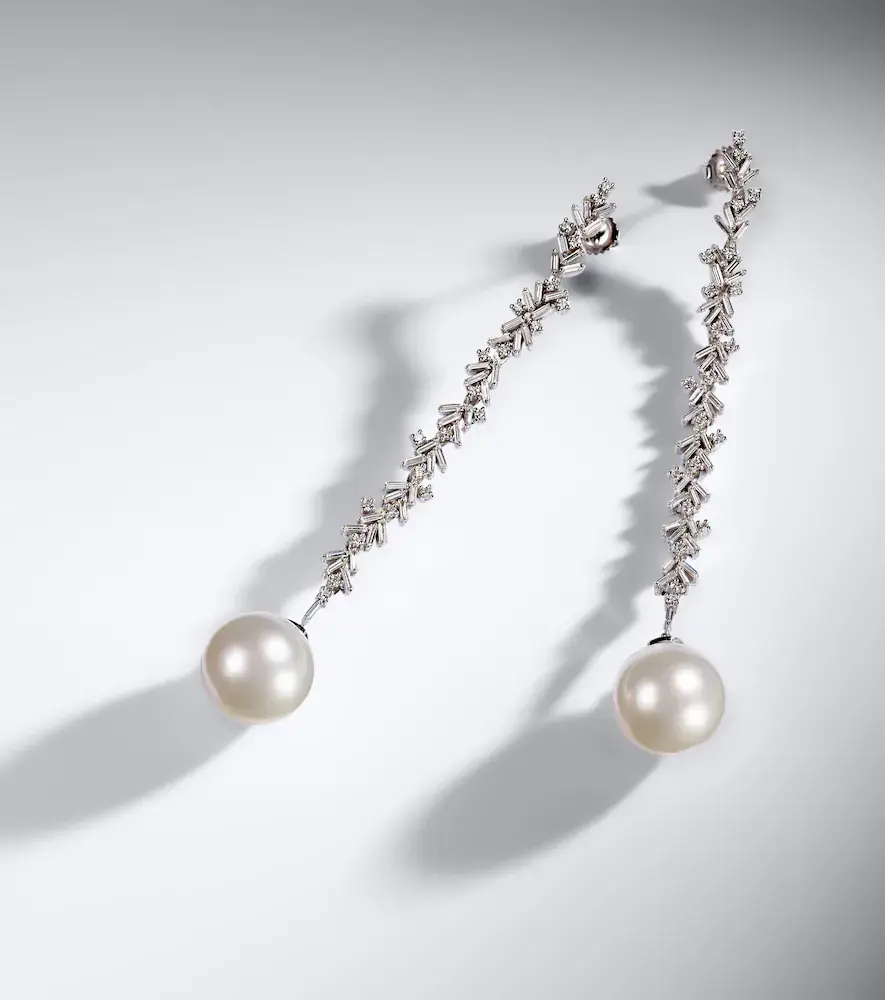 Suzanne Kalan 18kt white gold drop earrings with diamonds and pearls | Thumbnail 5 Suzanne Kalan 18kt white gold drop earrings with diamonds and pearls | Thumbnail 5