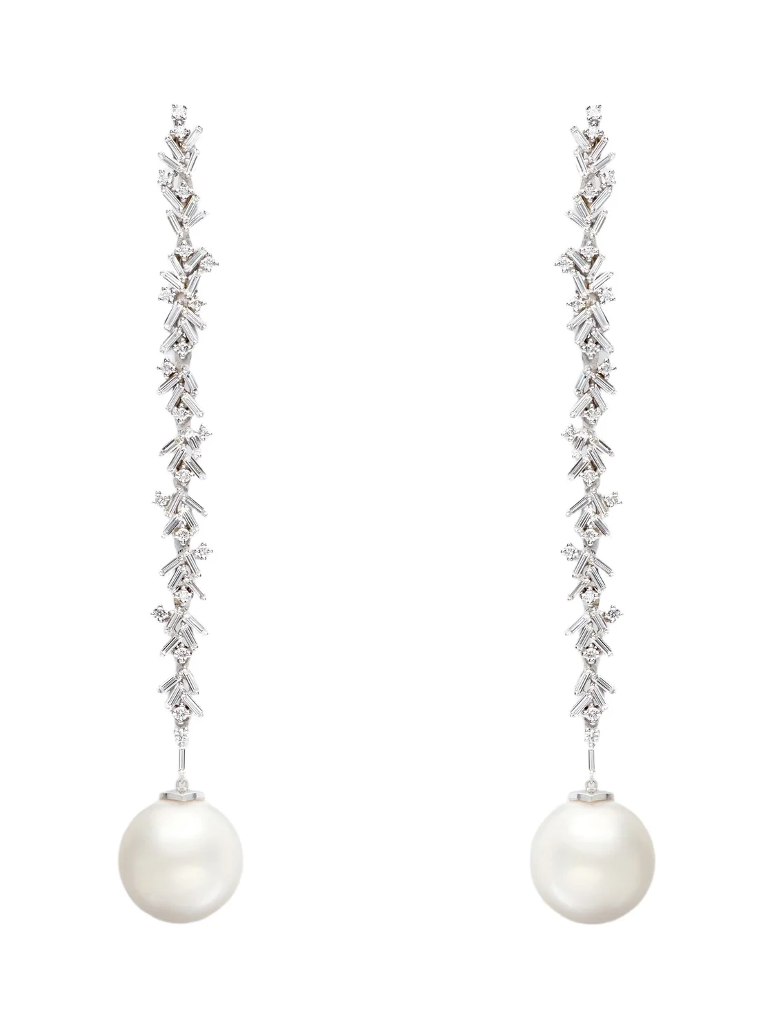 Suzanne Kalan 18kt white gold drop earrings with diamonds and pearls