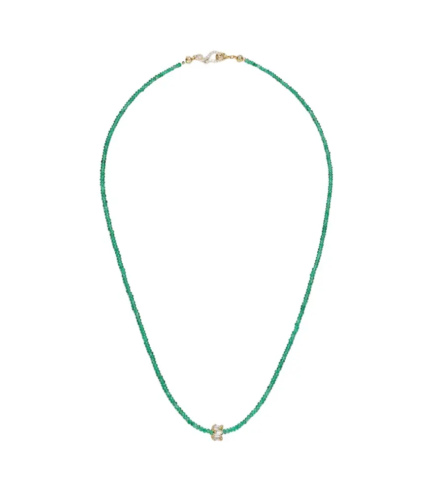 Infinite 18kt gold beaded necklace with emeralds and diamonds Infinite 18kt gold beaded necklace with emeralds and diamonds