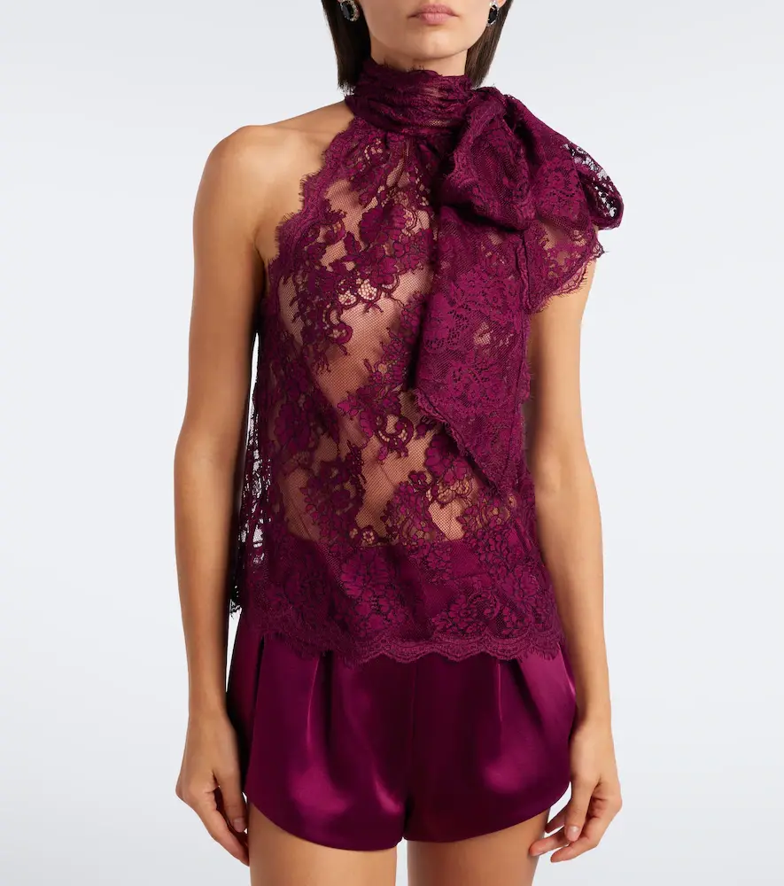 Retrofête Retrofête Sigma sheer tie-neck lace top | Thumbnail 2