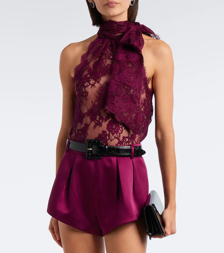 Retrofête Retrofête Sigma sheer tie-neck lace top | Thumbnail 3