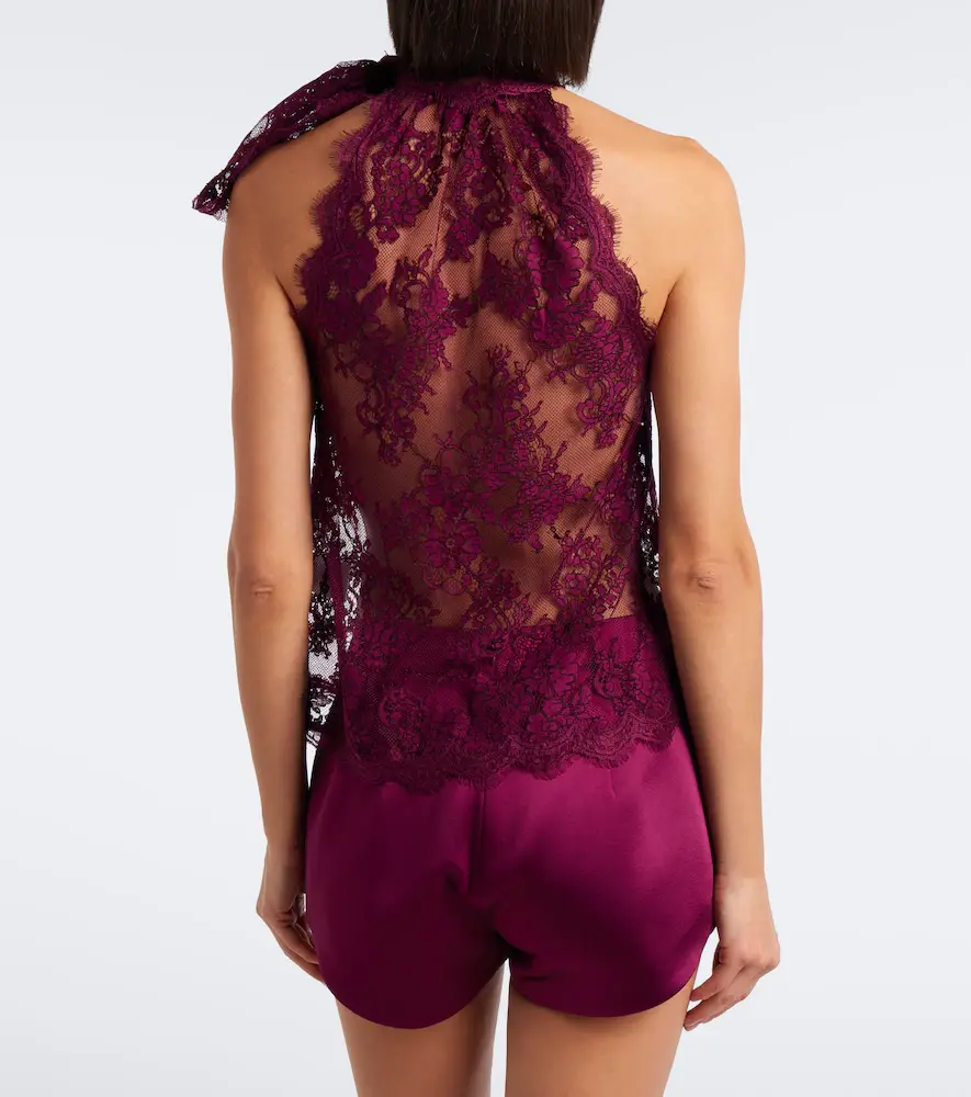 Retrofête Retrofête Sigma sheer tie-neck lace top | Thumbnail 5