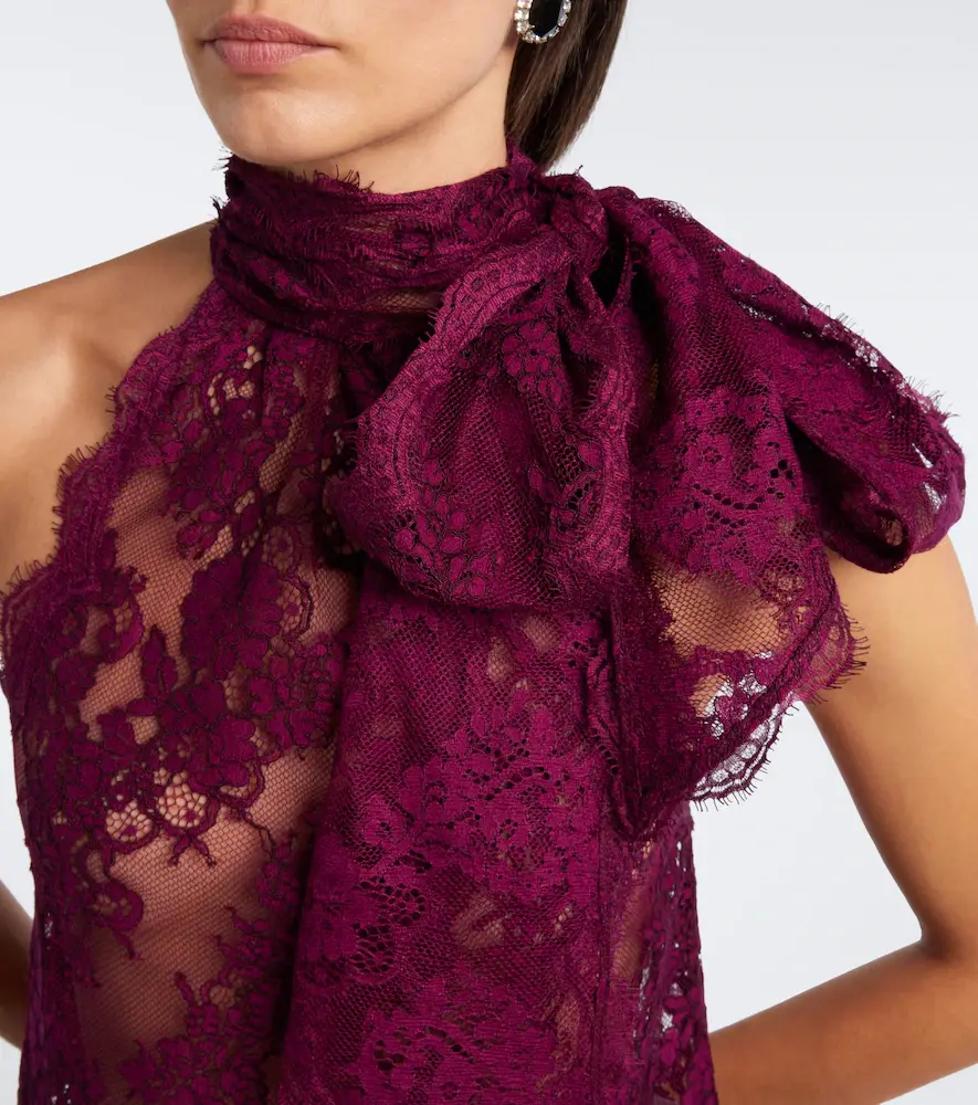 Retrofête Retrofête Sigma sheer tie-neck lace top | Thumbnail 6