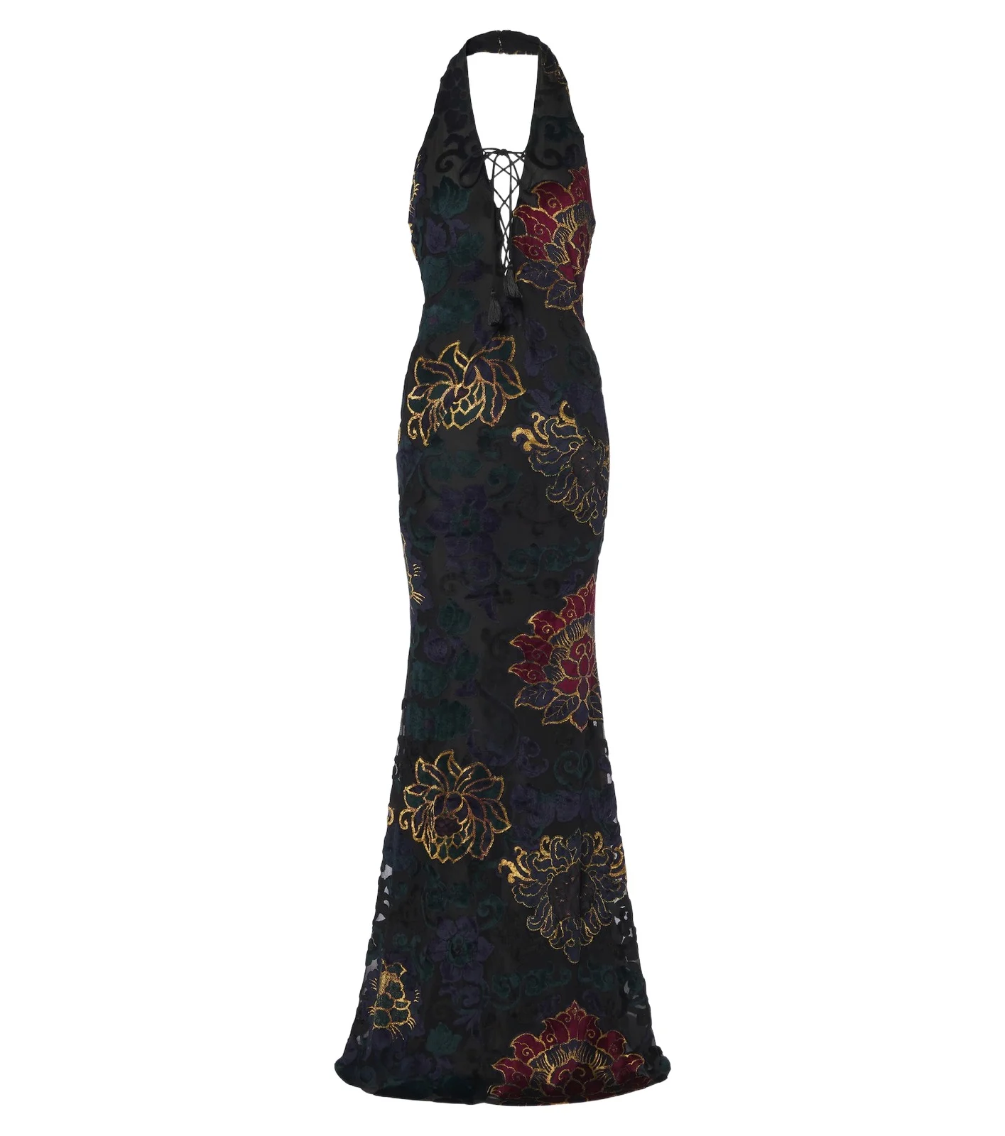 Floral jacquard jersey halterneck gown Floral jacquard jersey halterneck gown