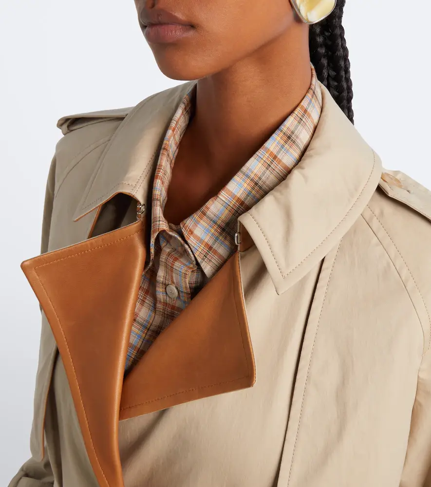 Acne Studios Leather-trimmed twill trench coat | Thumbnail 3