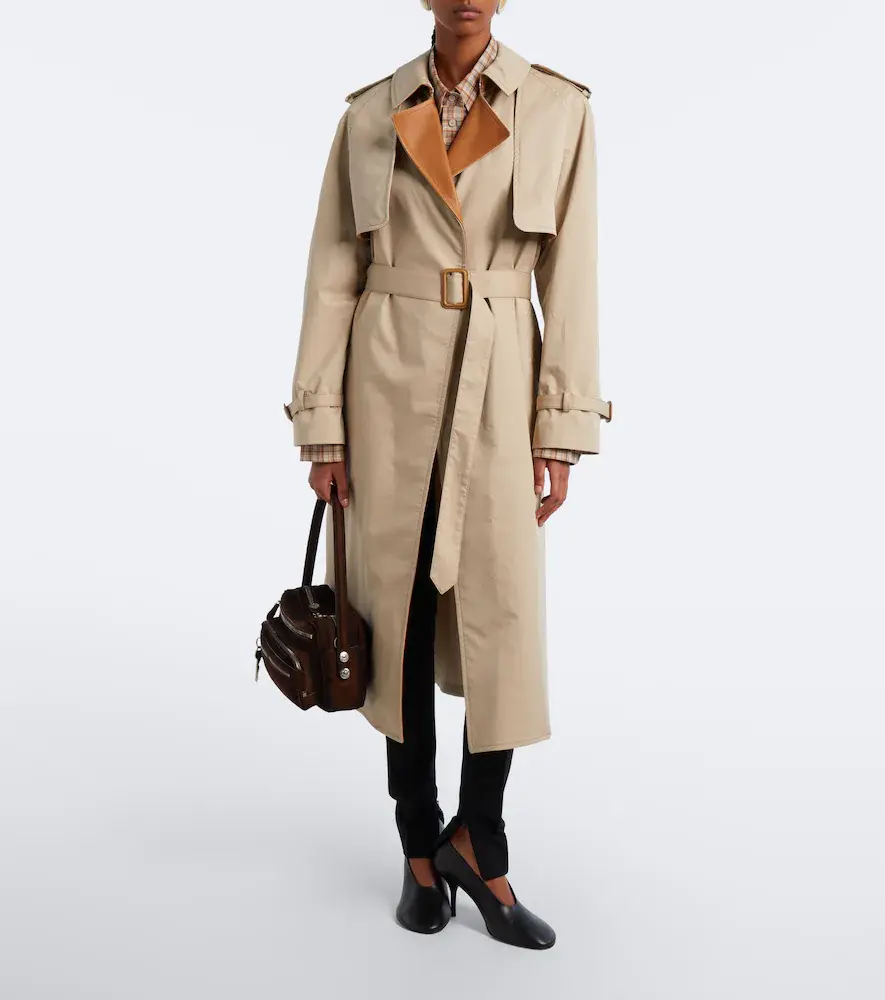 Acne Studios Leather-trimmed twill trench coat | Thumbnail 5