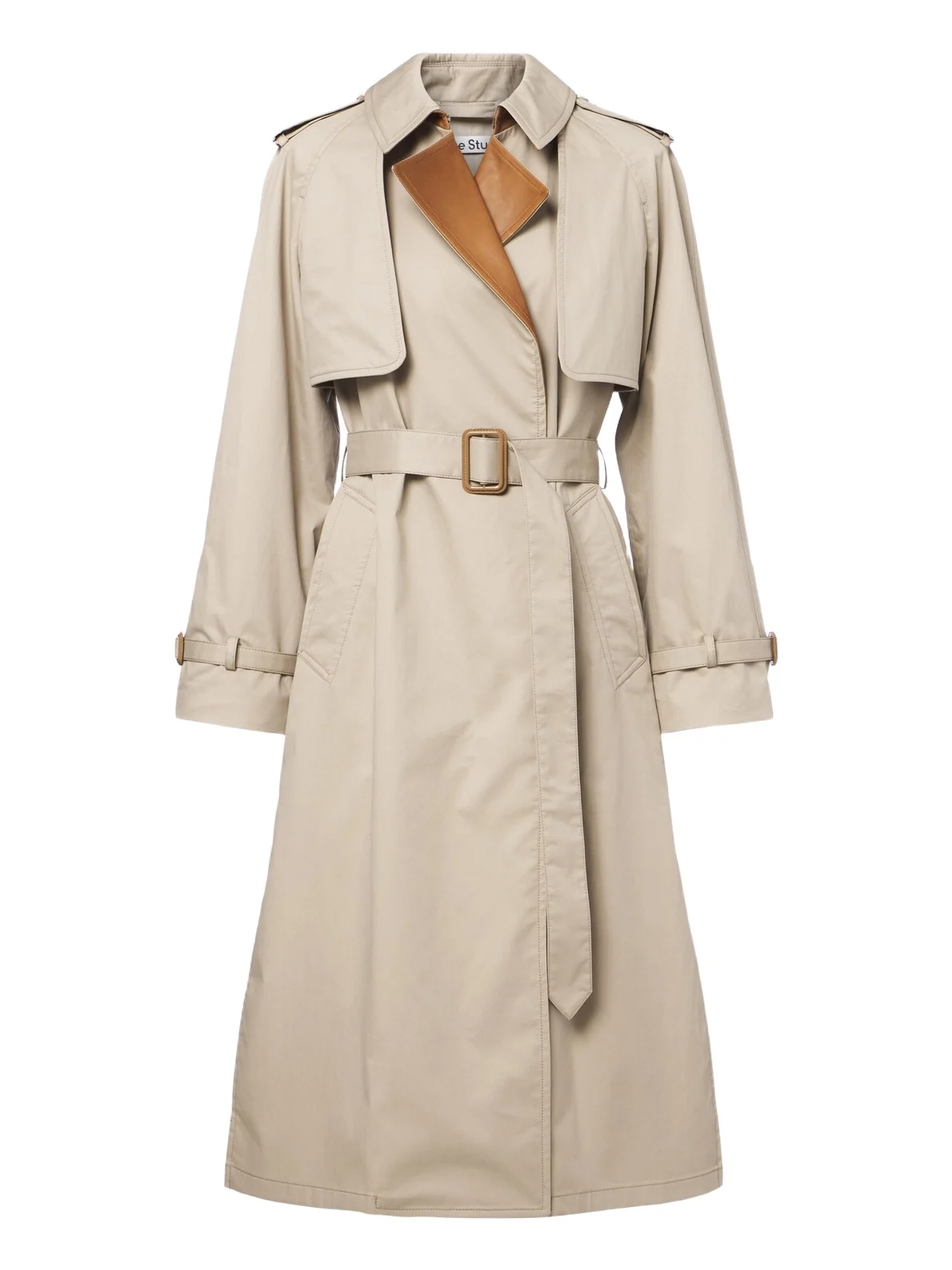 Leather-trimmed twill trench coat Leather-trimmed twill trench coat