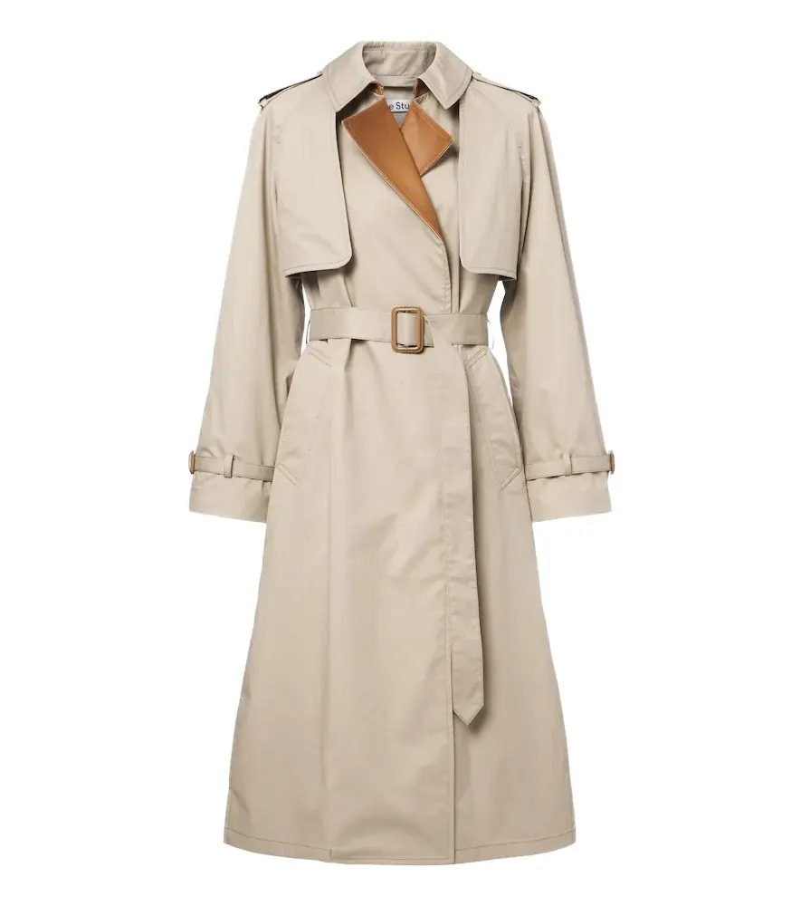 Leather-trimmed twill trench coat Leather-trimmed twill trench coat
