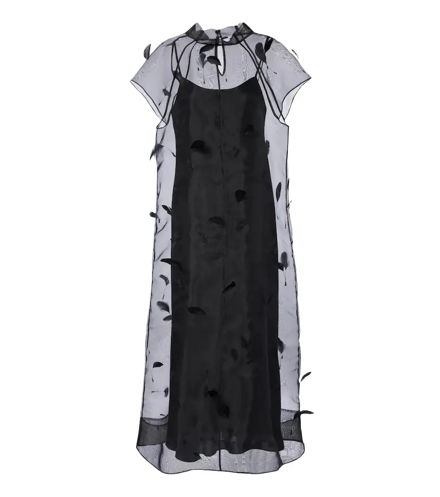 Pauline feather-trimmed organza midi dress Pauline feather-trimmed organza midi dress