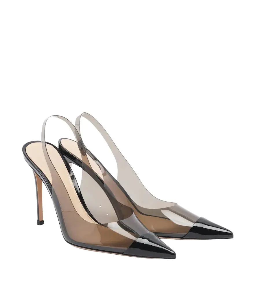 Gianvito Rossi Leather-trimmed PVC slingback pumps