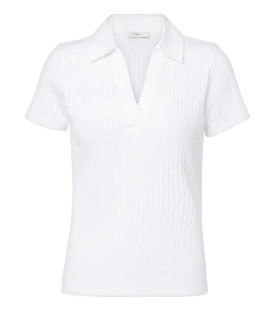Ribbed-knit cotton-blend polo shirt Ribbed-knit cotton-blend polo shirt