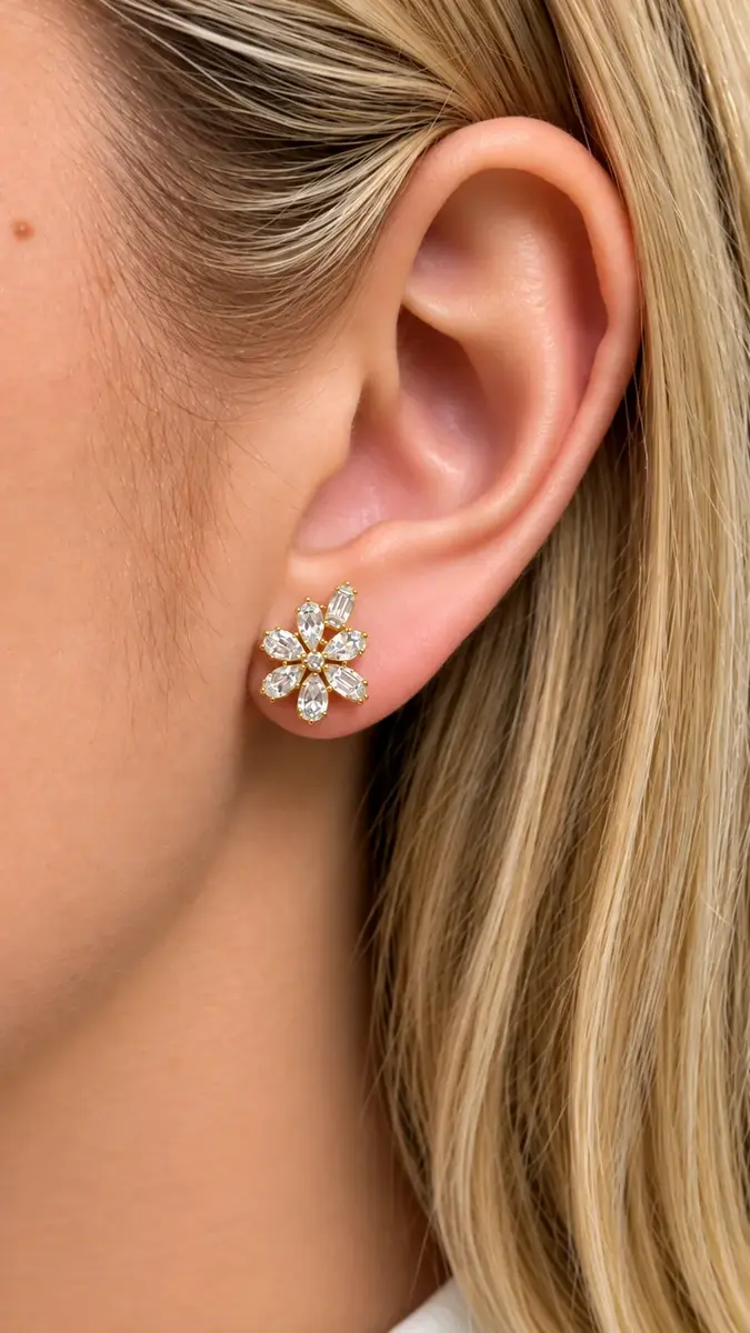 Wish Fine Jewelry 0.56ct Diamond 18K Gold Cluster Illusion Leaf Earrings | Thumbnail 2