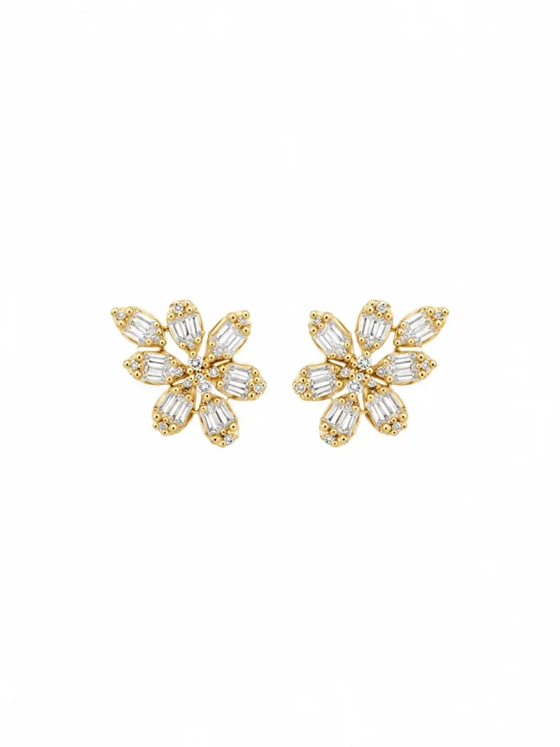 Wish Fine Jewelry 0.56ct Diamond 18K Gold Cluster Illusion Leaf Earrings
