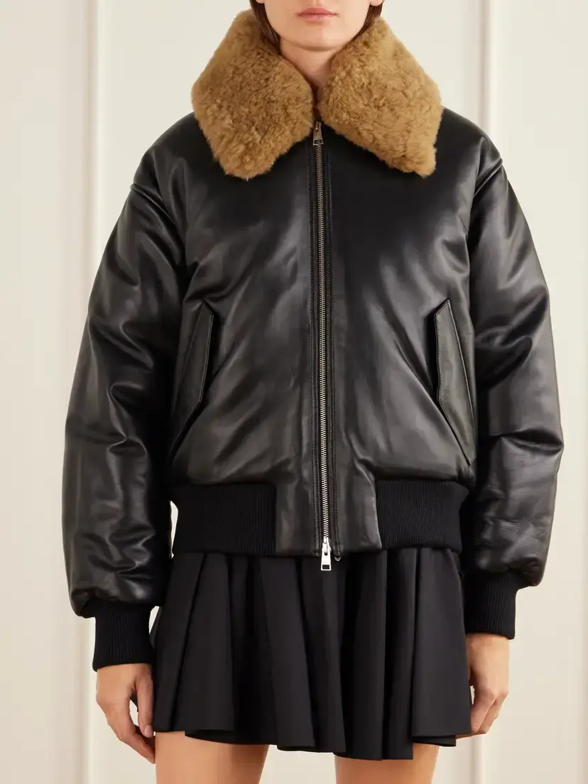 AMI PARIS Plush-trimmed Padded Leather Jacket | Thumbnail 3