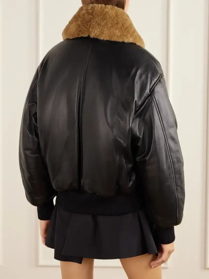 AMI PARIS Plush-trimmed Padded Leather Jacket | Thumbnail 4