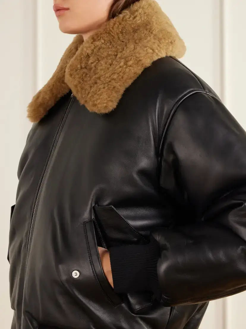 AMI PARIS Plush-trimmed Padded Leather Jacket | Thumbnail 5