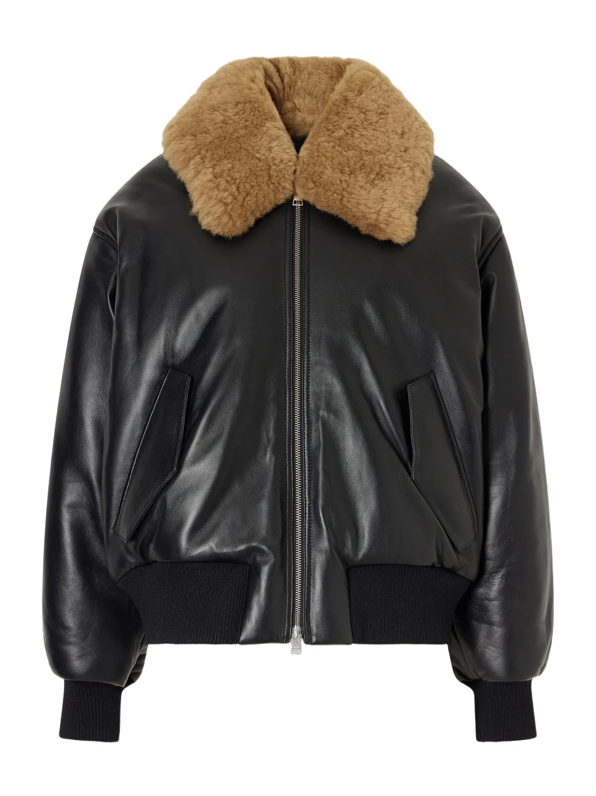 AMI PARIS Plush-trimmed Padded Leather Jacket