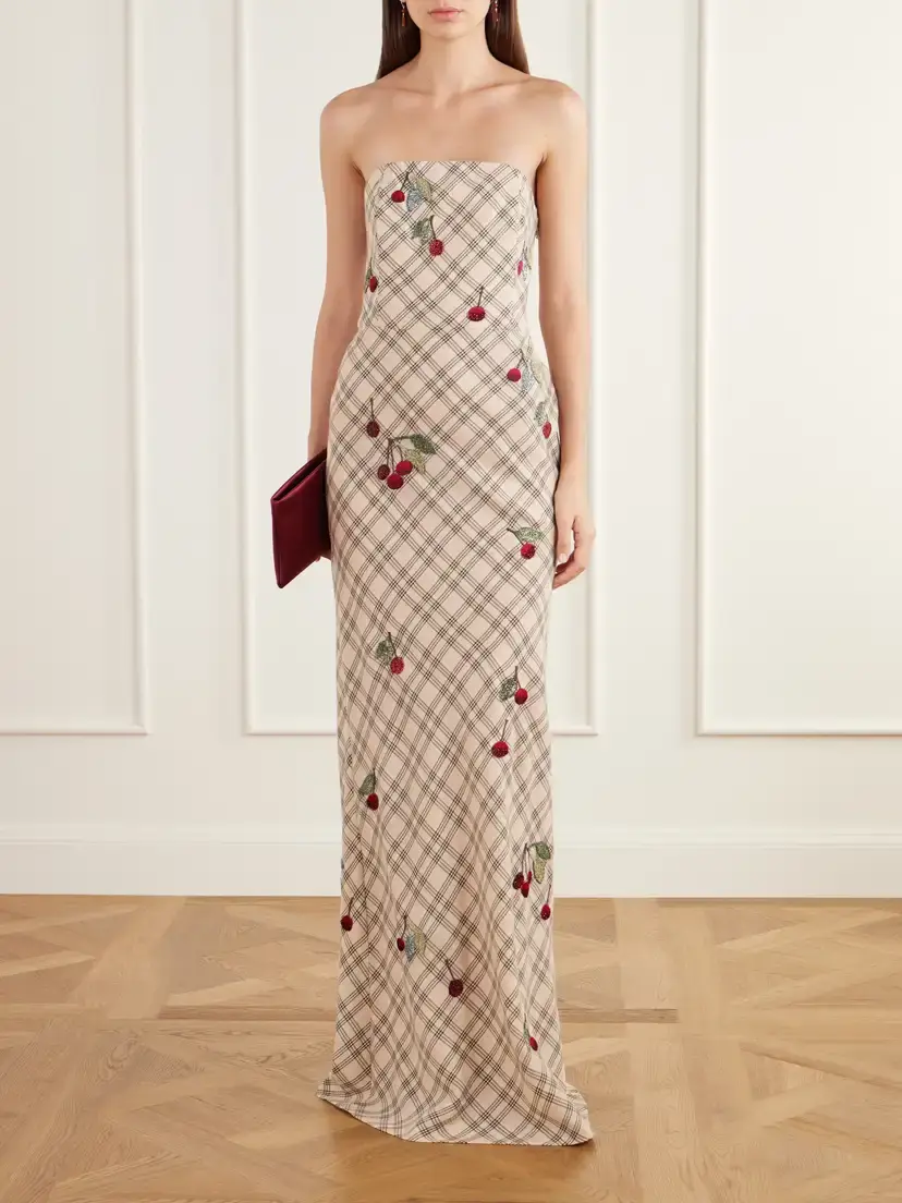 BERNADETTE Luna Bead-embellished Checked Wool-jacquard Bustier Gown | Thumbnail 2