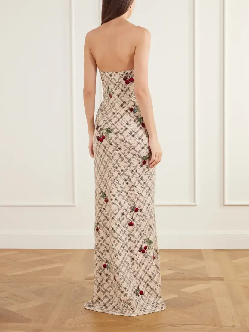 BERNADETTE Luna Bead-embellished Checked Wool-jacquard Bustier Gown | Thumbnail 3
