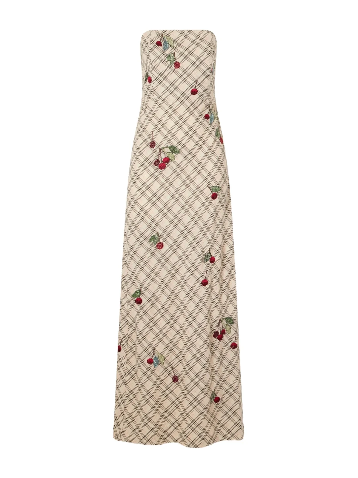 BERNADETTE Luna Bead-embellished Checked Wool-jacquard Bustier Gown