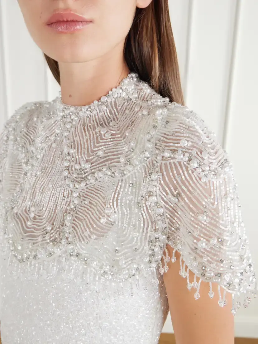 Clio Peppiatt Selkie Fringed Bead-embellished Silk-organza Cape | Thumbnail 5 Clio Peppiatt Selkie Fringed Bead-embellished Silk-organza Cape | Thumbnail 5