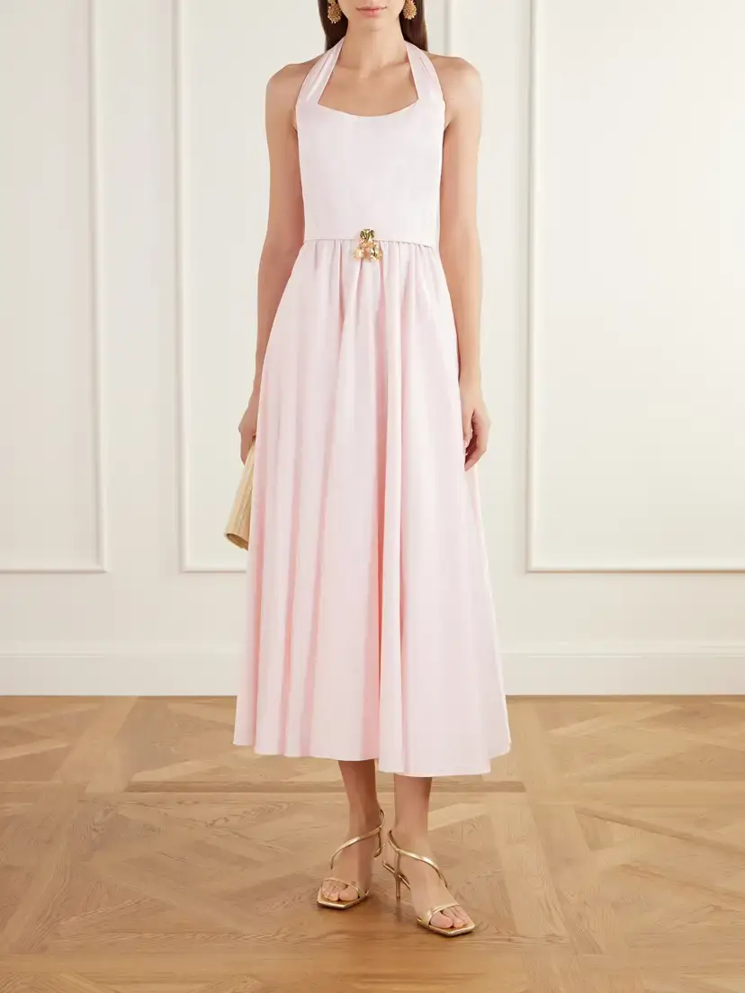 Oscar de la Renta Embellished Gathered Cotton-poplin Halterneck Midi Dress | Thumbnail 2 Oscar de la Renta Embellished Gathered Cotton-poplin Halterneck Midi Dress | Thumbnail 2
