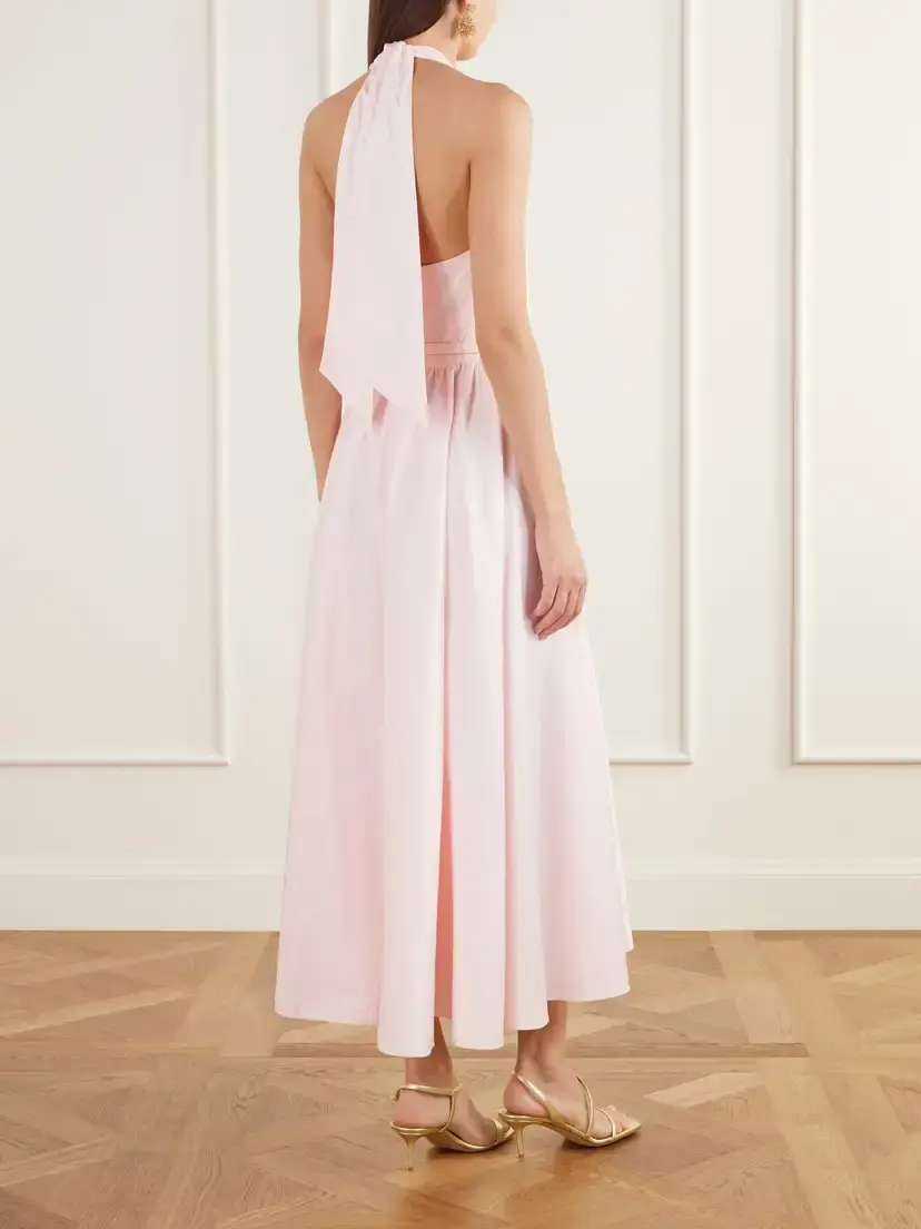Oscar de la Renta Embellished Gathered Cotton-poplin Halterneck Midi Dress | Thumbnail 3 Oscar de la Renta Embellished Gathered Cotton-poplin Halterneck Midi Dress | Thumbnail 3