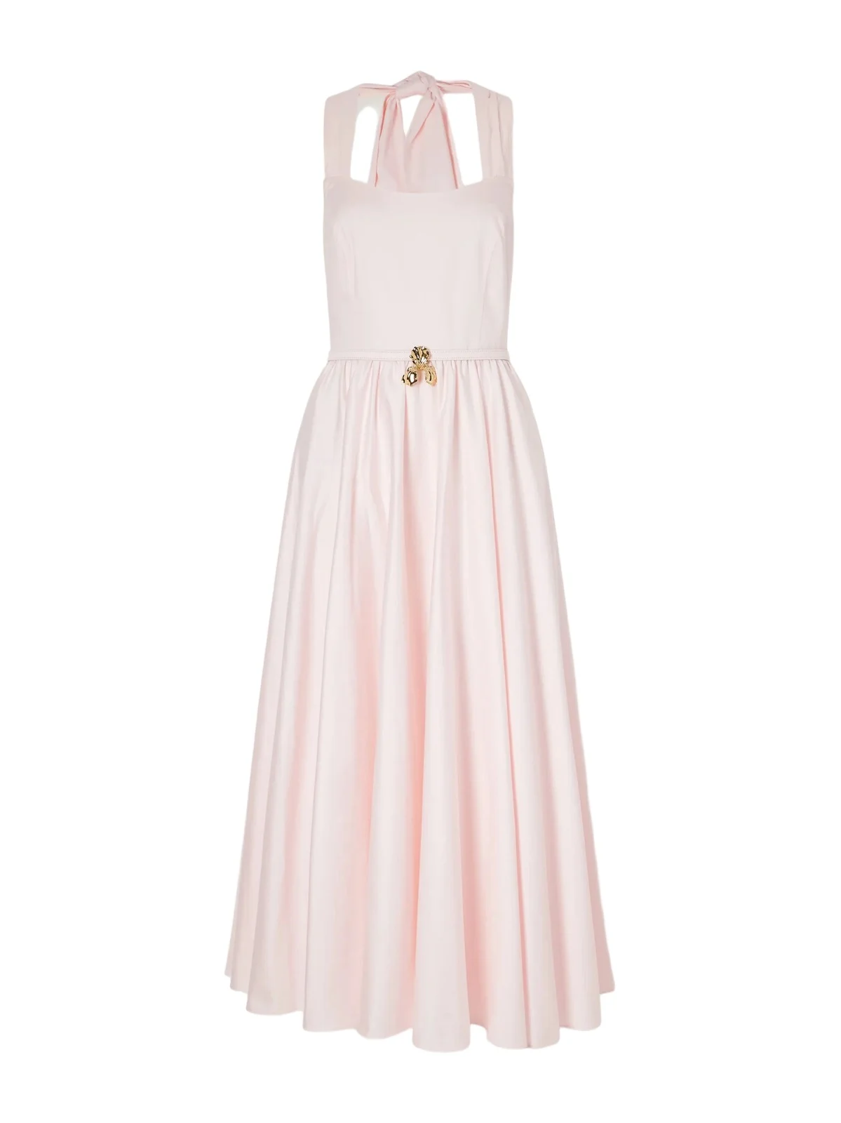 Oscar de la Renta Embellished Gathered Cotton-poplin Halterneck Midi Dress