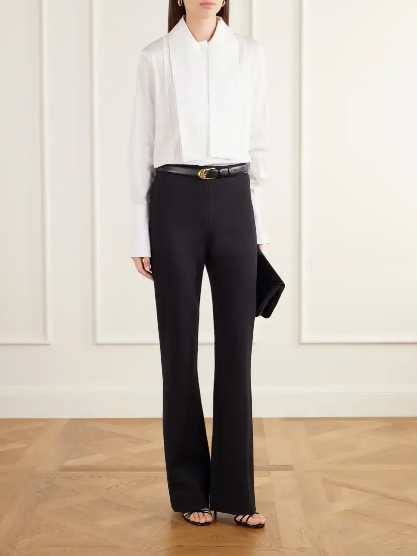 Brandon Maxwell Inex Scarf-detailed Pintucked Tuxedo Cotton-poplin Shirt | Thumbnail 2 Brandon Maxwell Inex Scarf-detailed Pintucked Tuxedo Cotton-poplin Shirt | Thumbnail 2