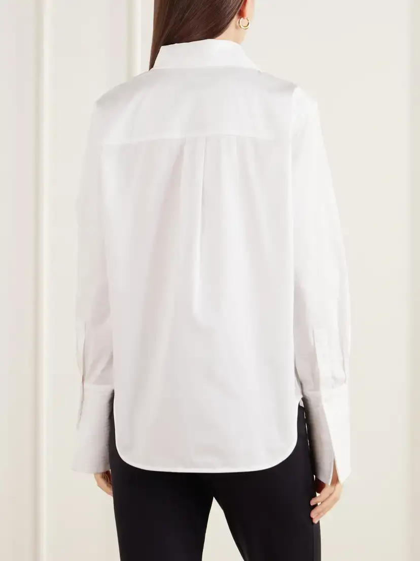 Brandon Maxwell Inex Scarf-detailed Pintucked Tuxedo Cotton-poplin Shirt | Thumbnail 4 Brandon Maxwell Inex Scarf-detailed Pintucked Tuxedo Cotton-poplin Shirt | Thumbnail 4