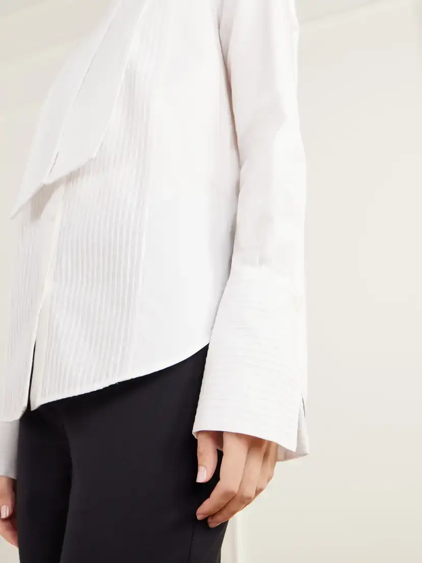 Brandon Maxwell Inex Scarf-detailed Pintucked Tuxedo Cotton-poplin Shirt | Thumbnail 5 Brandon Maxwell Inex Scarf-detailed Pintucked Tuxedo Cotton-poplin Shirt | Thumbnail 5