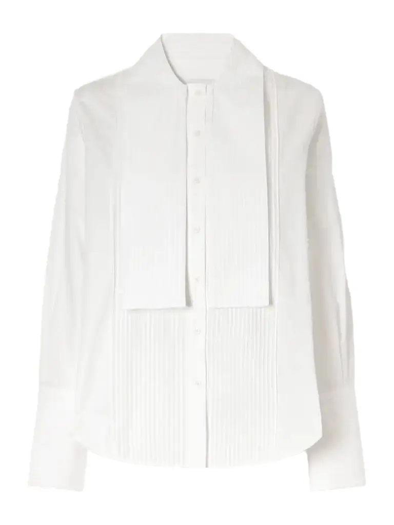 Brandon Maxwell Inex Scarf-detailed Pintucked Tuxedo Cotton-poplin Shirt