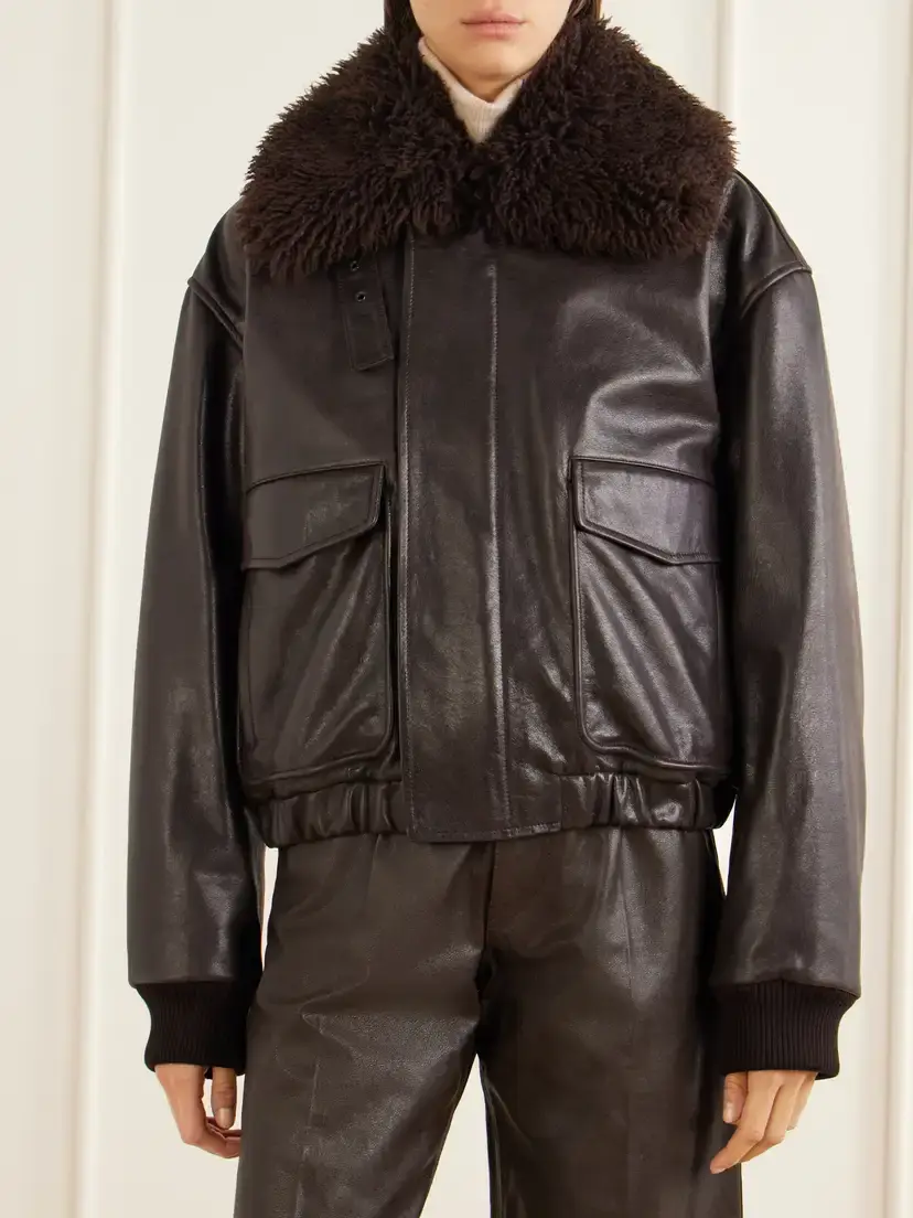 Lemaire Pilot Shearling-trimmed Leather Blouson Jacket | Thumbnail 3