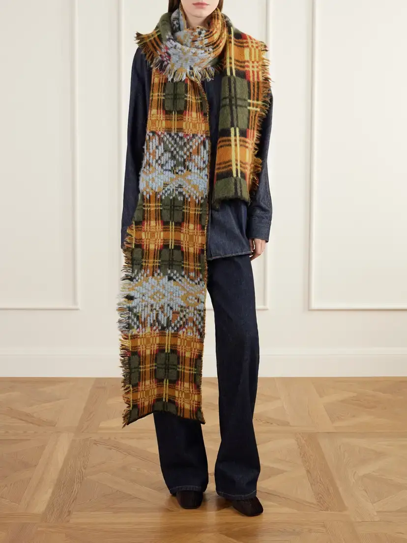 Dries Van Noten Fringe-trimmed Checked Brushed Wool-blend Scarf | Thumbnail 2