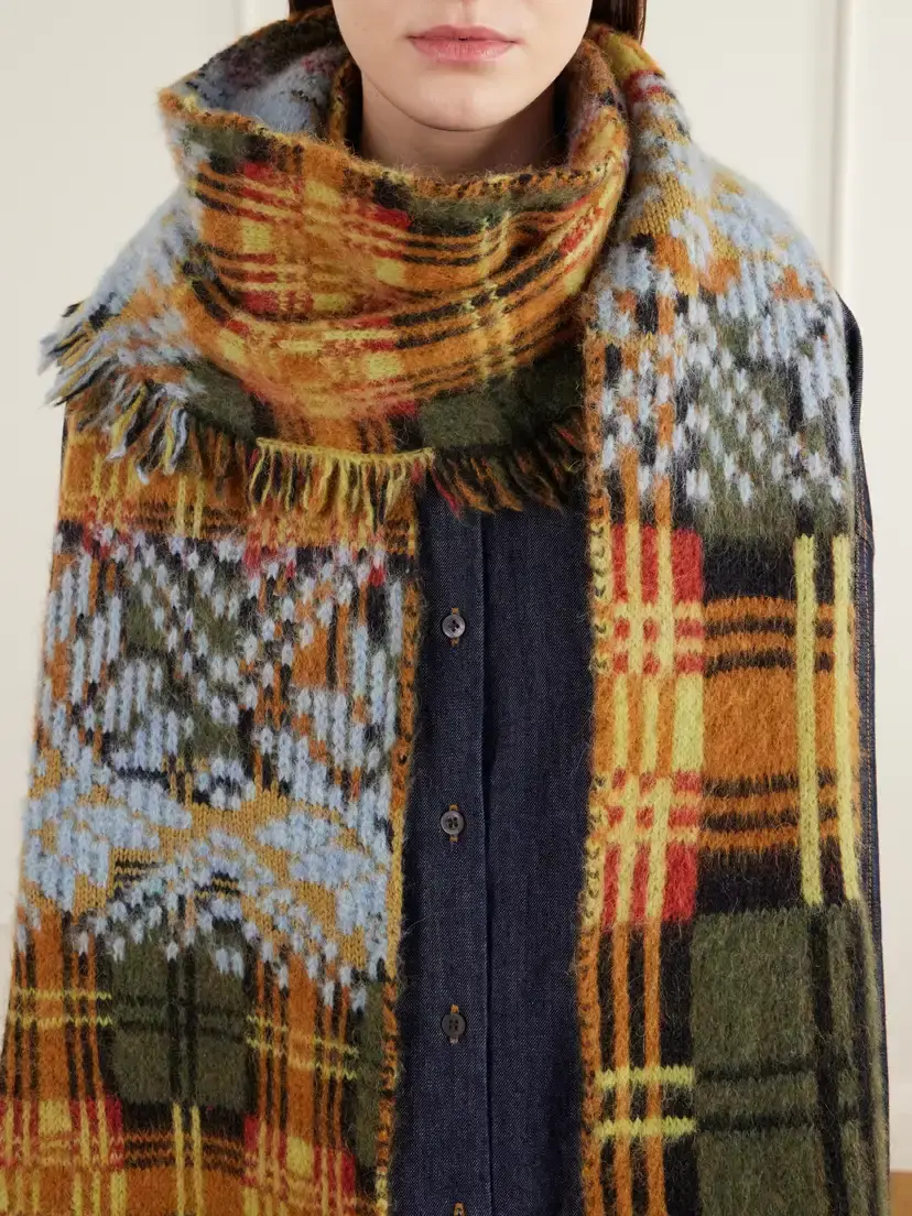 Dries Van Noten Fringe-trimmed Checked Brushed Wool-blend Scarf | Thumbnail 3