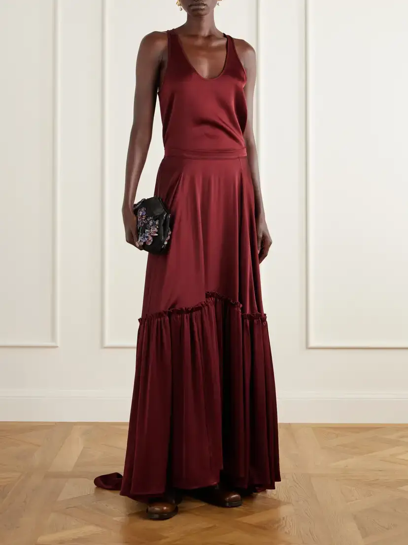 Giuliva Heritage The Margot Ruffled Tiered Satin Maxi Skirt | Thumbnail 2 Giuliva Heritage The Margot Ruffled Tiered Satin Maxi Skirt | Thumbnail 2