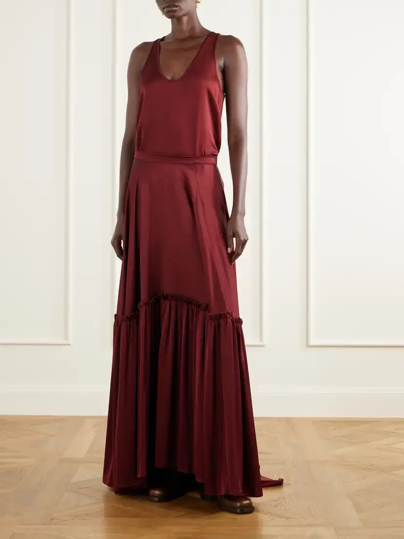 Giuliva Heritage The Margot Ruffled Tiered Satin Maxi Skirt | Thumbnail 3 Giuliva Heritage The Margot Ruffled Tiered Satin Maxi Skirt | Thumbnail 3