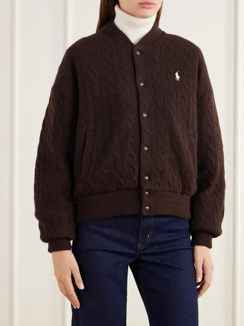 Polo Ralph Lauren Logo-embroidered Cable-knit Wool And Cashmere-blend Bomber Jacket | Thumbnail 3 Polo Ralph Lauren Logo-embroidered Cable-knit Wool And Cashmere-blend Bomber Jacket | Thumbnail 3