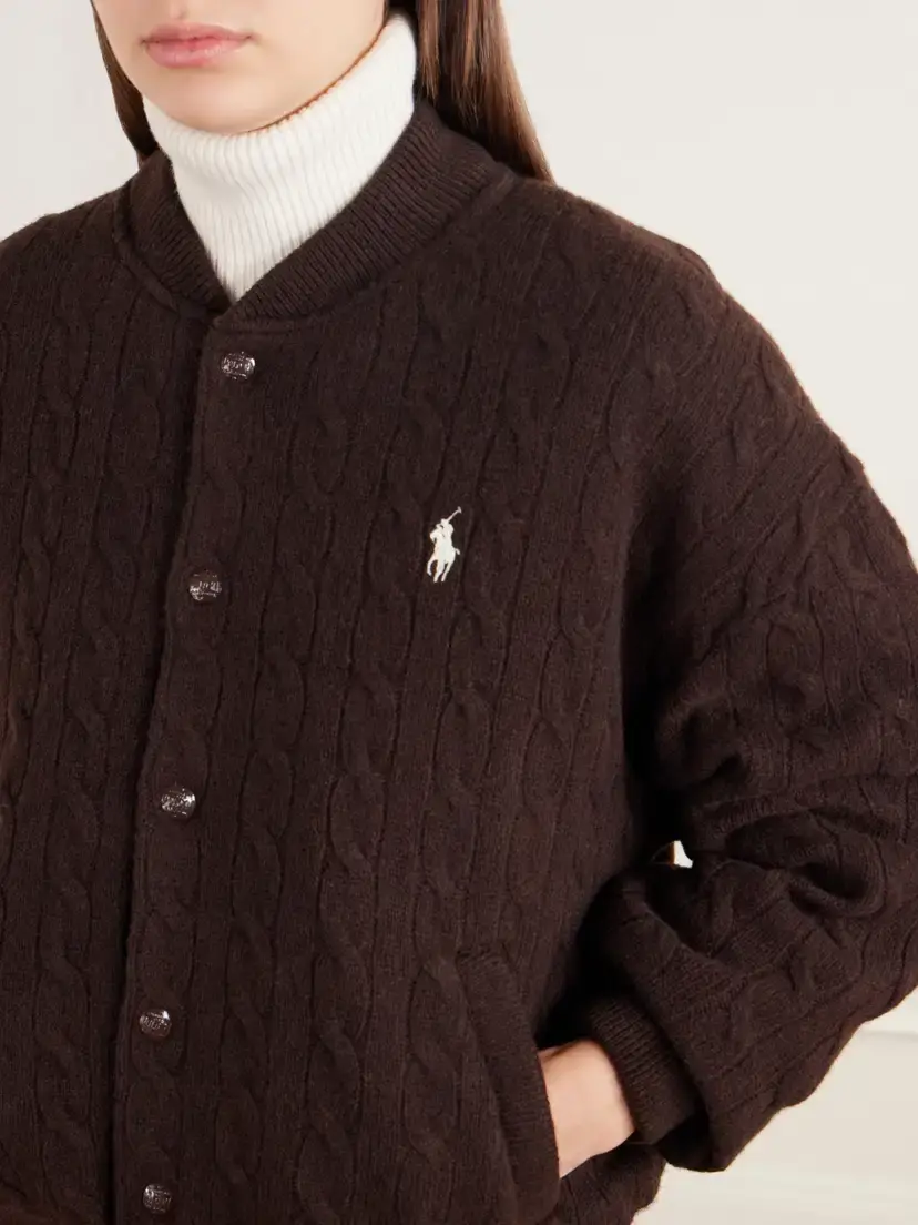 Polo Ralph Lauren Logo-embroidered Cable-knit Wool And Cashmere-blend Bomber Jacket | Thumbnail 5 Polo Ralph Lauren Logo-embroidered Cable-knit Wool And Cashmere-blend Bomber Jacket | Thumbnail 5