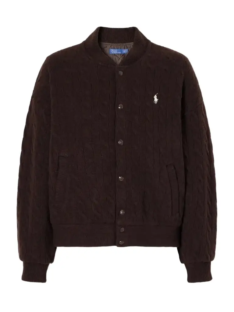 Logo-embroidered Cable-knit Wool And Cashmere-blend Bomber Jacket Logo-embroidered Cable-knit Wool And Cashmere-blend Bomber Jacket