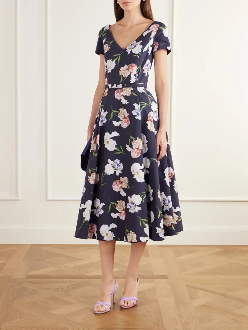 Oscar de la Renta Iris Belted Floral-print Cotton-blend Poplin Midi Dress | Thumbnail 2