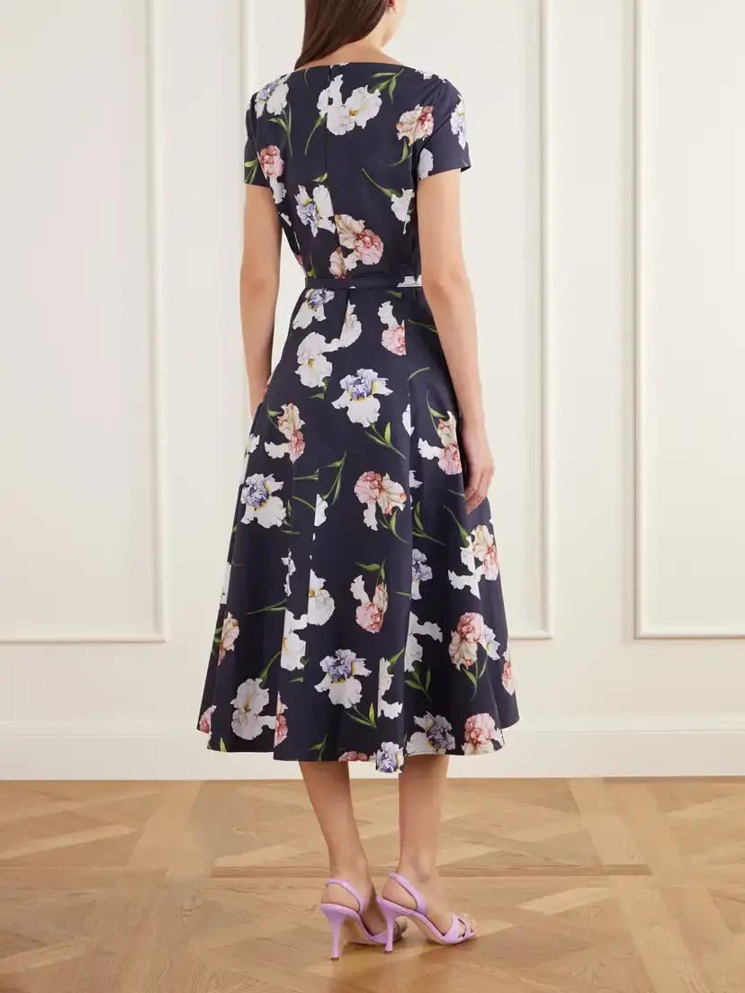Oscar de la Renta Iris Belted Floral-print Cotton-blend Poplin Midi Dress | Thumbnail 3