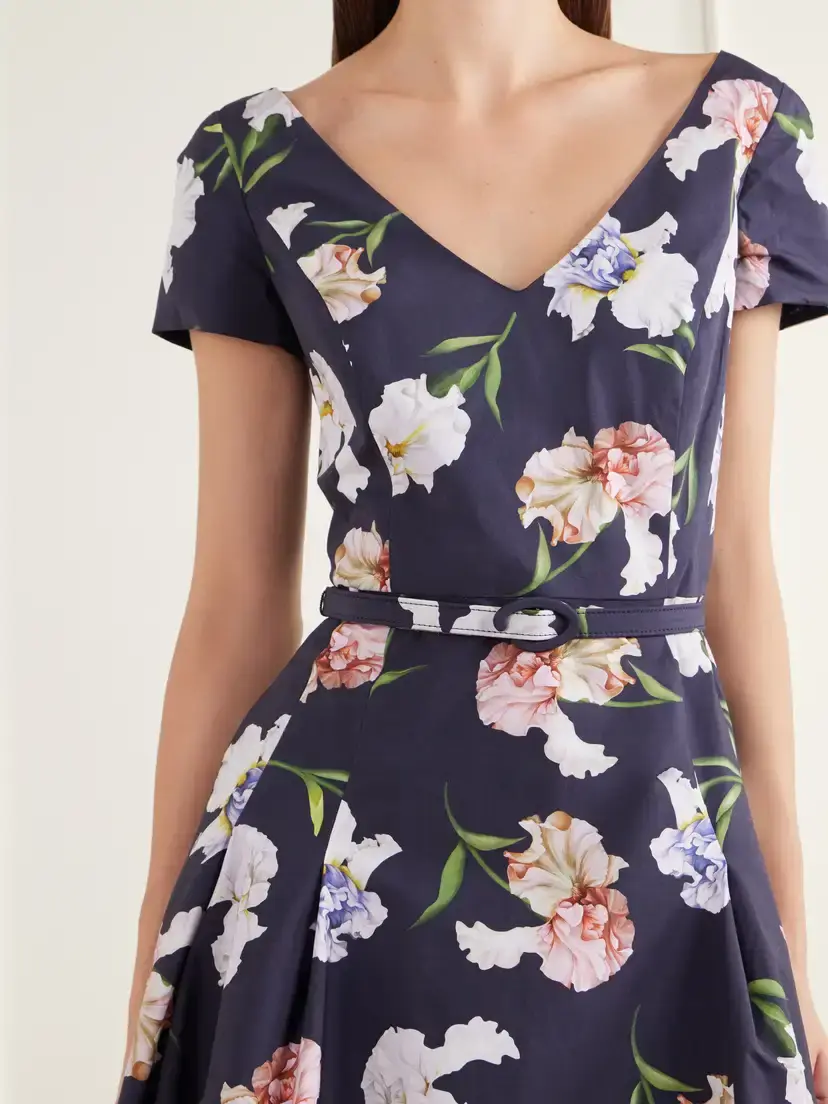 Oscar de la Renta Iris Belted Floral-print Cotton-blend Poplin Midi Dress | Thumbnail 4