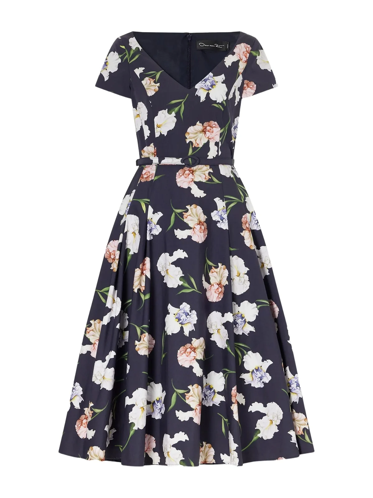 Oscar de la Renta Iris Belted Floral-print Cotton-blend Poplin Midi Dress