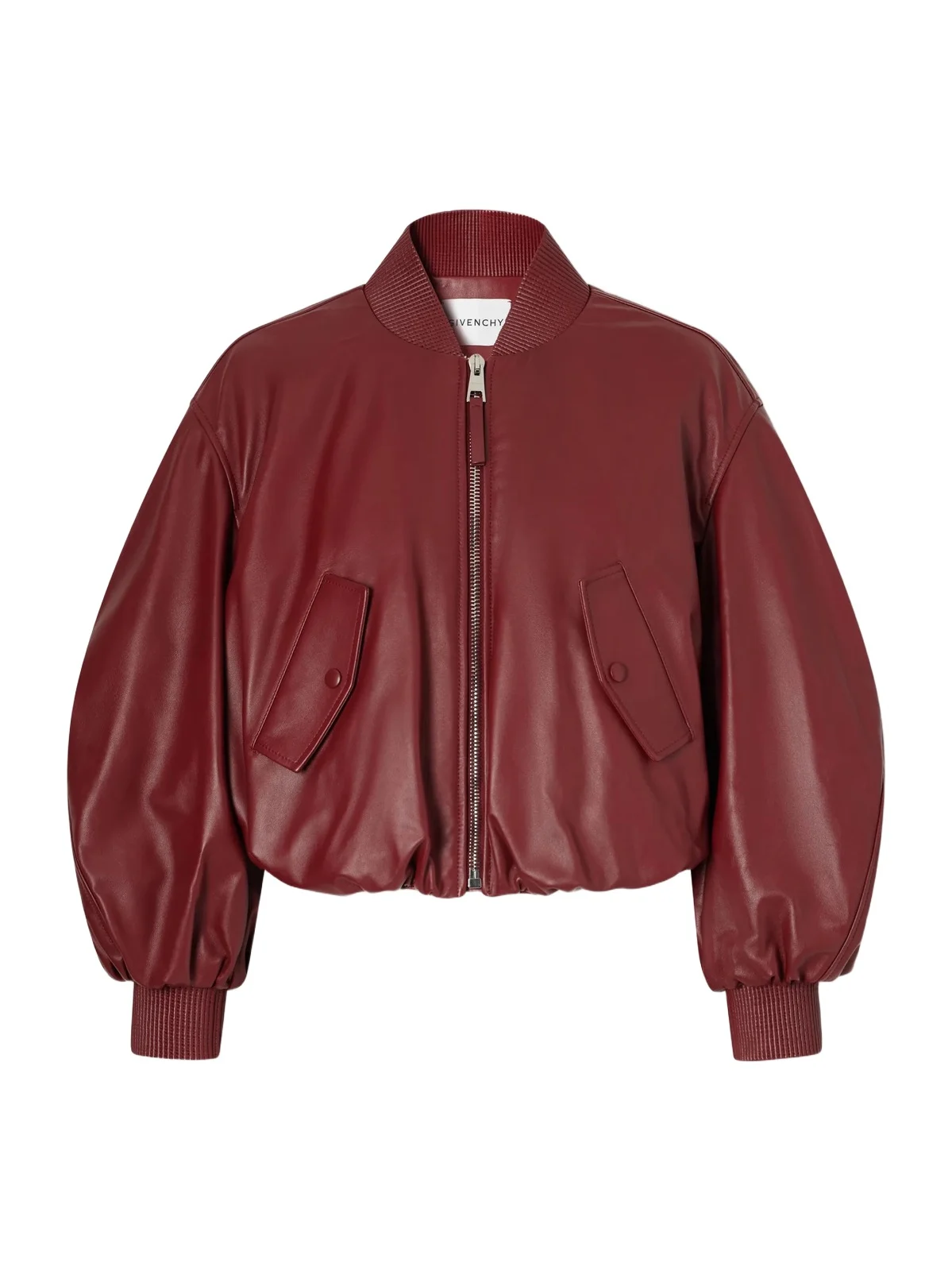 Cropped Gathered Leather Bomber Jacket Cropped Gathered Leather Bomber Jacket