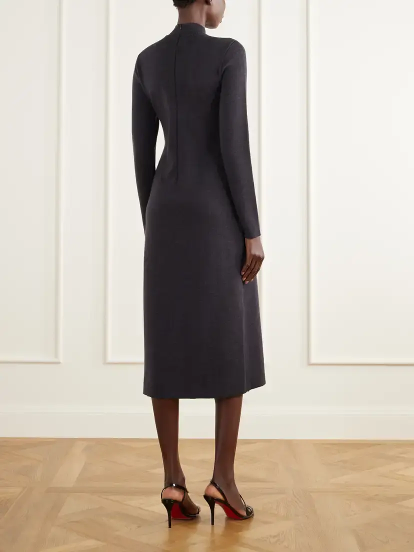 Oscar de la Renta Bead-embellished Embroidered Wool-blend Knitted Midi Dress | Thumbnail 3