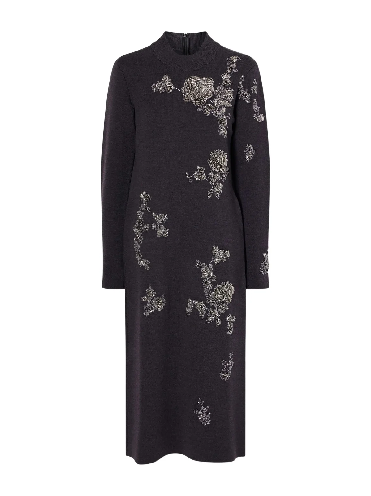 Oscar de la Renta Bead-embellished Embroidered Wool-blend Knitted Midi Dress