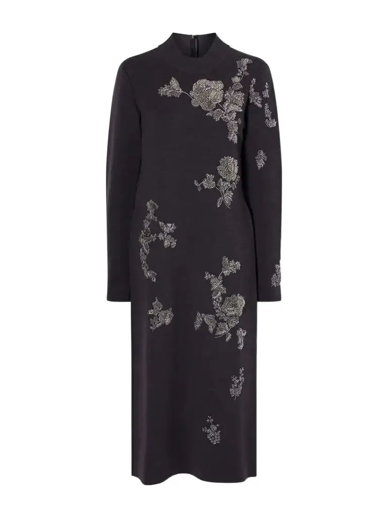 Oscar de la Renta Bead-embellished Embroidered Wool-blend Knitted Midi Dress