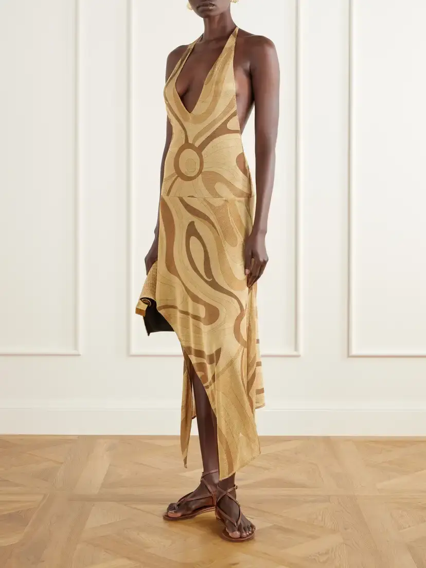 PUCCI Asymmetric Embellished Printed Mesh Halterneck Midi Dress | Thumbnail 2 PUCCI Asymmetric Embellished Printed Mesh Halterneck Midi Dress | Thumbnail 2